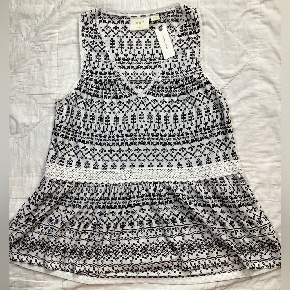 NWT Maeve By Anthropologie Cammie Embroidered Crochet Peplum Top Ivory Black